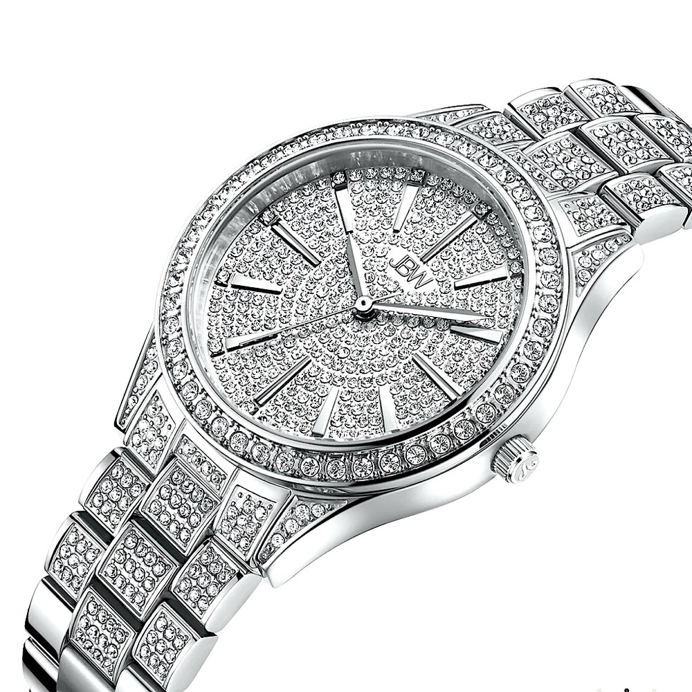 🤩 New JBW Cristal 34 Woman Watch Stainless Diamond Pave Swiss Movement Swarovski
